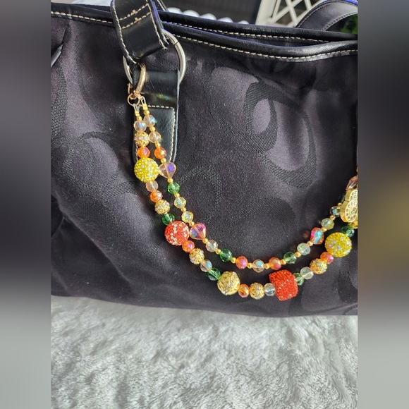 Colorful Beaded 2 Strand Chain with Carriage Purse Charm Bag Chain - Picture 9 of 9